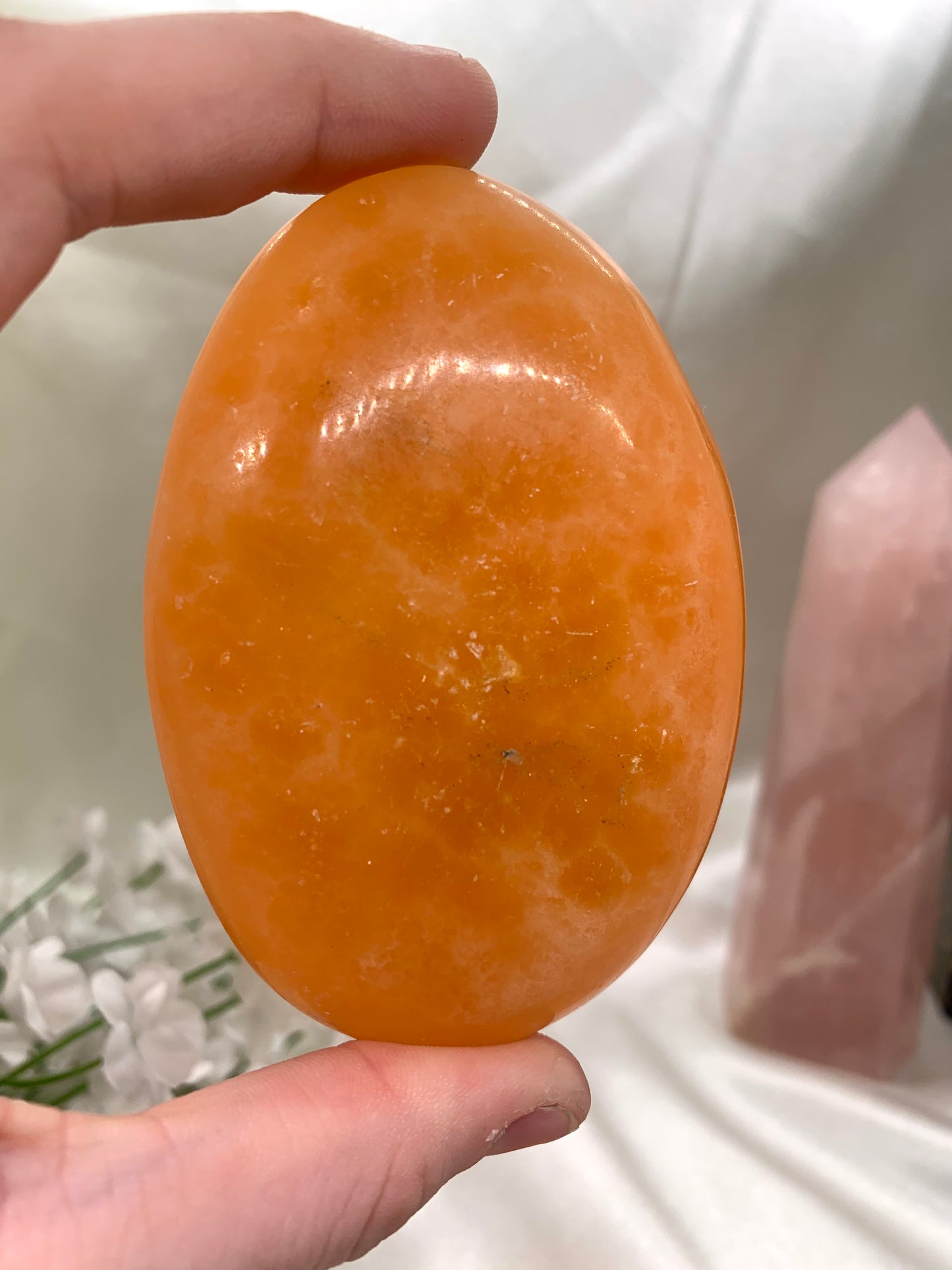 “Creamsicle” Orange Calcite Palm Stone