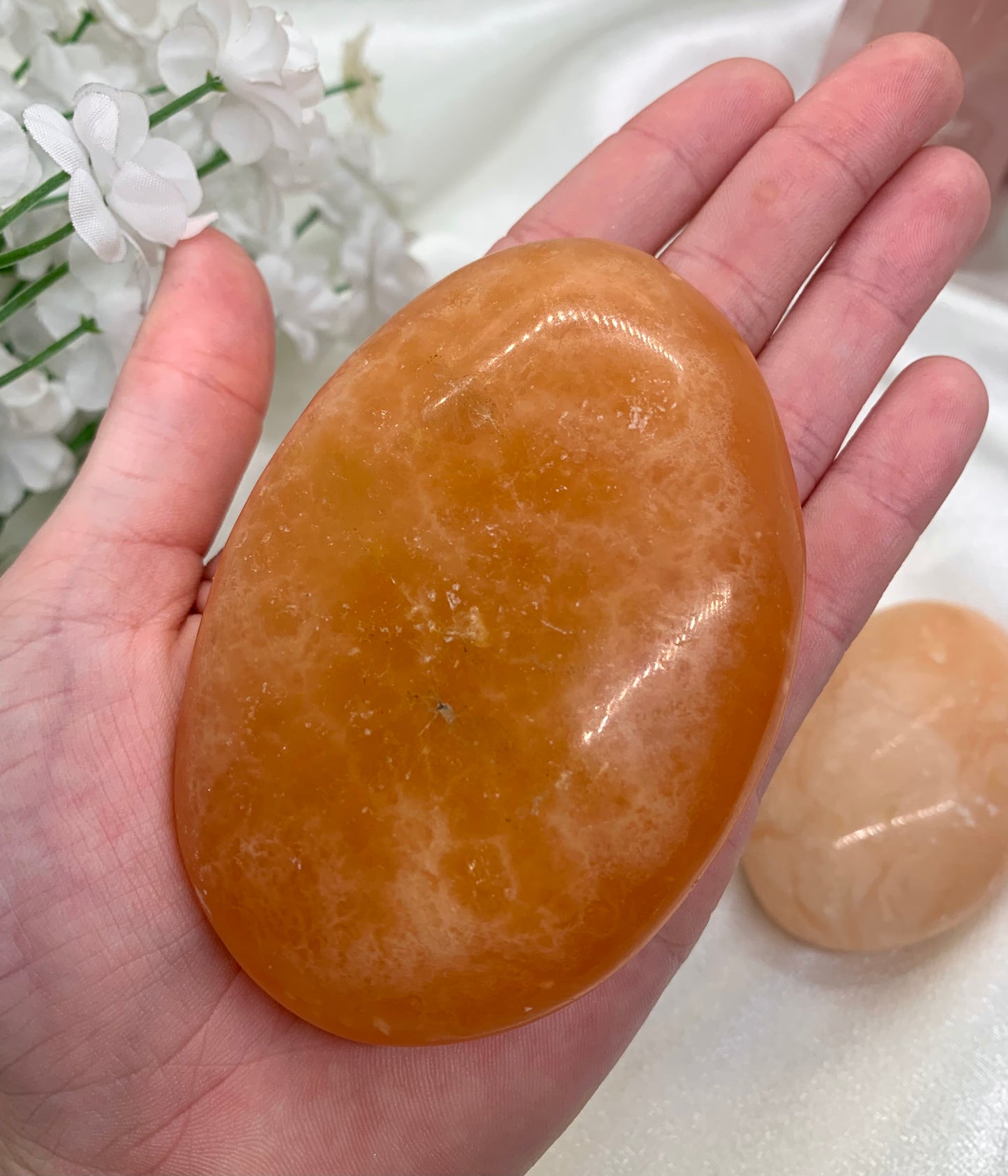 “Creamsicle” Orange Calcite Palm Stone