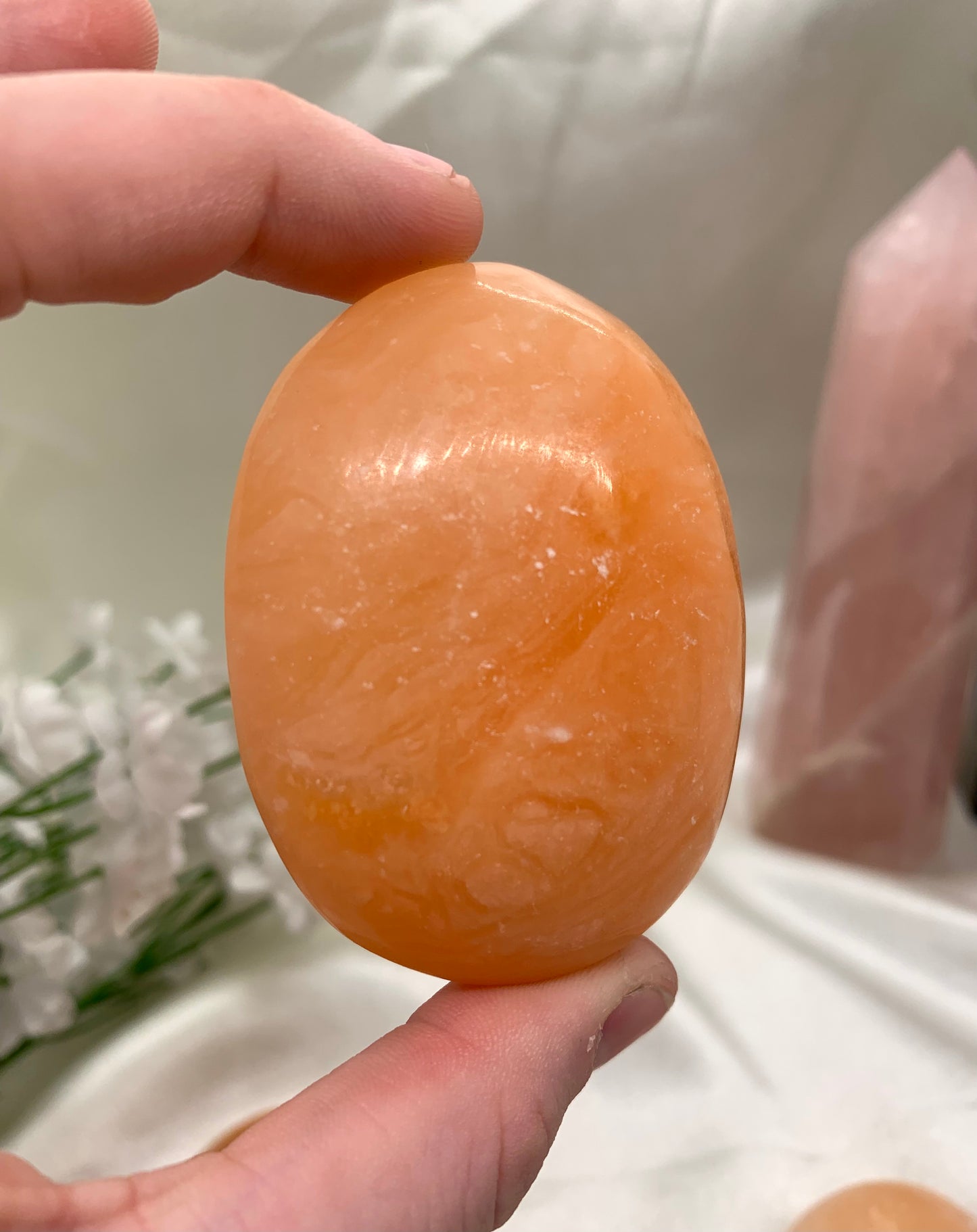 “Creamsicle” Orange Calcite Palm Stone